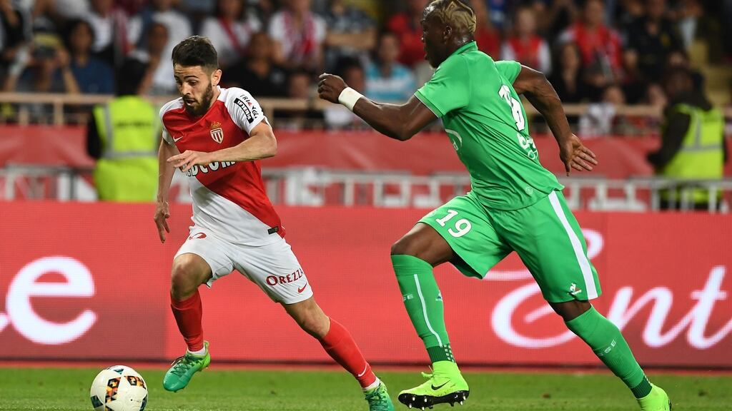 Monaco’s Portuguese midfielder Bernardo Silva looks set to sign with Manchester City. Photograph: Boris Horvat/AFP/Getty Images
