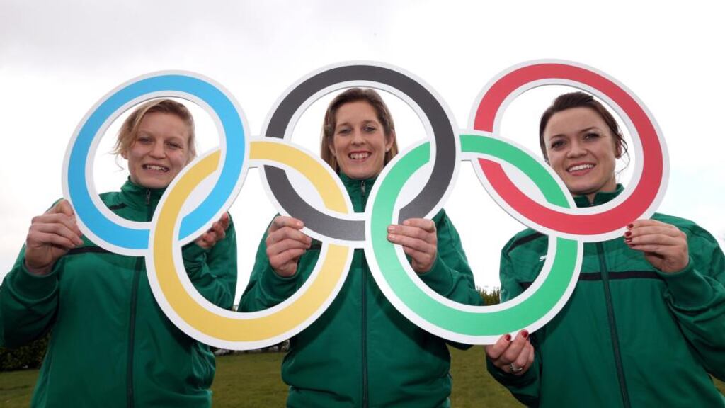 The IRFU confirmed an investment of over ¤3 million in a long-term development programme aimed at achieving qualification of the Ireland's women's sevens team for the 2016 Rio Olympics. Pictured above are Claire Molloy, Alison Miller and Lynne Cantwell. Photograph: Dan Sheridan