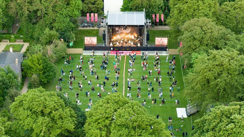 The National Concert Hall presents the first live gig to take place in Ireland since March 2020. The concert in the Iveagh Gardens featured James Vincent McMorrow with Sorcha Richardson as a special guest. Photograph: Aerial.ie