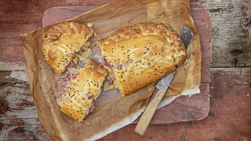 Ham hock, cheese, onion and apple pie. Photograph: Harry Weir