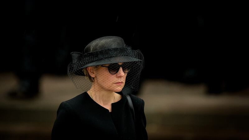 Maike Kohl-Richter, the widow of Helmut Kohl, leaves after the requiem Mass at the Speyer Cathedral in Speyer, Germany. Photograph: Sascha Schuermann/Getty Images