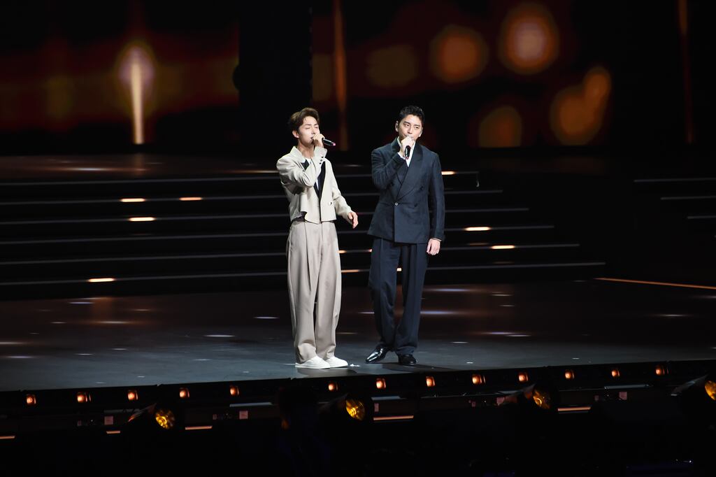 Actors Ma Tianyu  and  Wang Talu perform during the Popular Movies Greater Bay Area Concert 2023 on October 21st, 2023 in Macao, China. Photograph: Getty Images