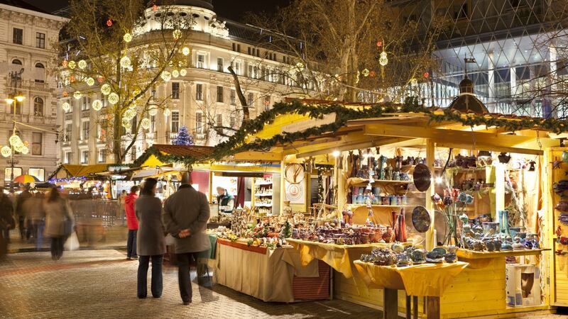 Budapest’s big market is on Vorosmarty Square, right in front of Gerbaud, the famous coffee house.