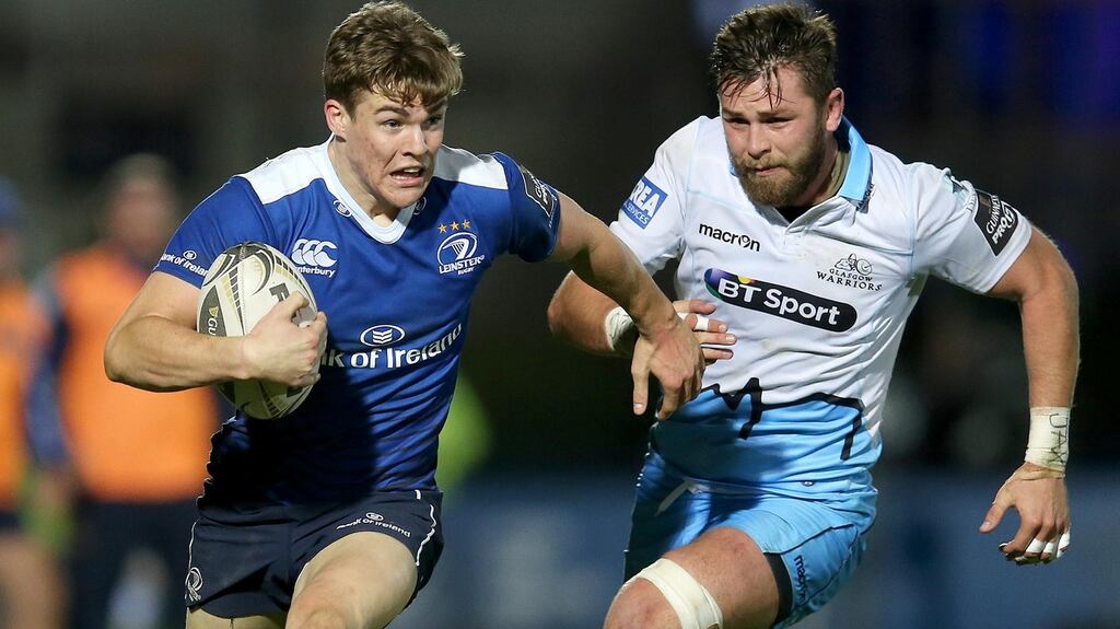 Leinster’s Garry Ringrose gets away from Glasgow Warriors Ryan Wilson  in the Guinness Pro12. Photograph: Ryan Byrne/Inpho
