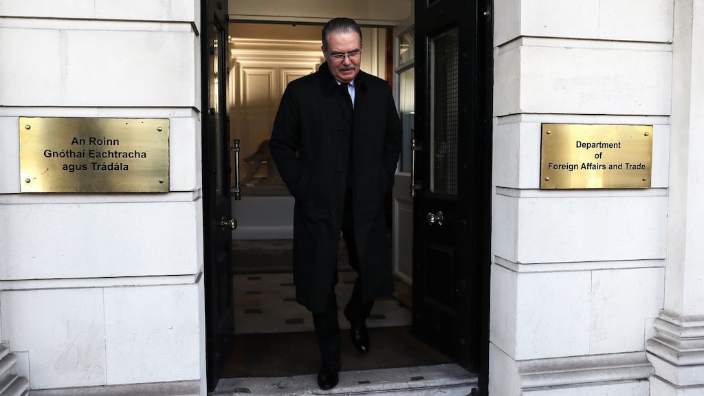 Russia’s ambassador to Ireland, Yury Filatov, pictured leaving the Department of Foreign Affairs in Dublin, as the Government confirmed it would expel a Russian diplomat. Photograph: Brian Lawless/PA