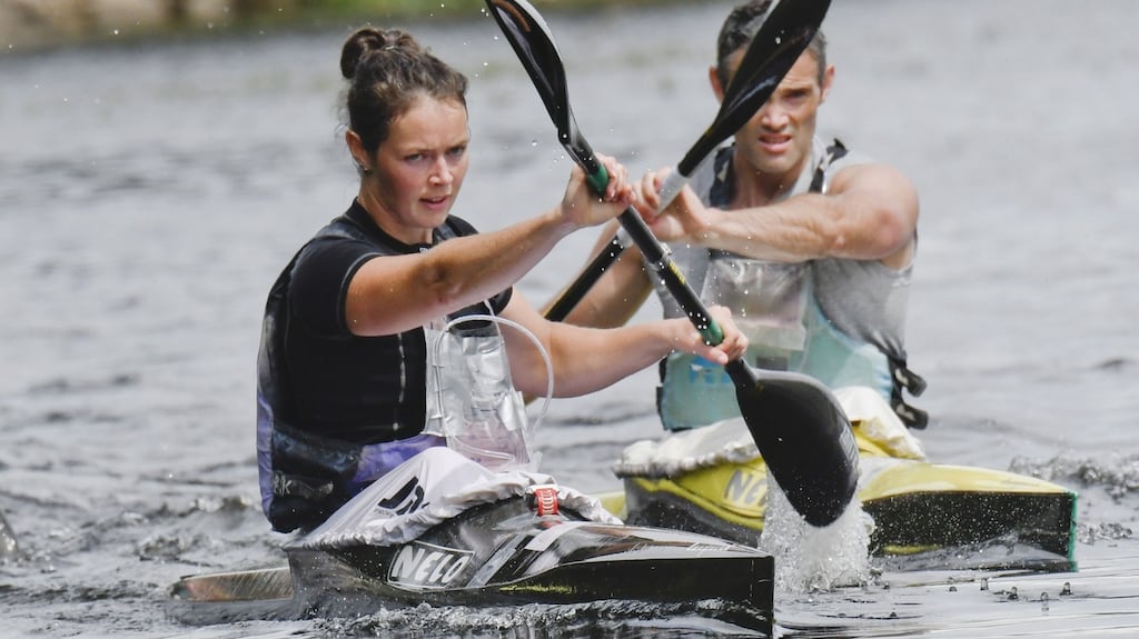 Jenny Egan and Peter Egan at the Irish Marathon Championships this year. They will team up in a mixed K2 at the Liffey Descent on Saturday. Photograph: Mick Feeney.