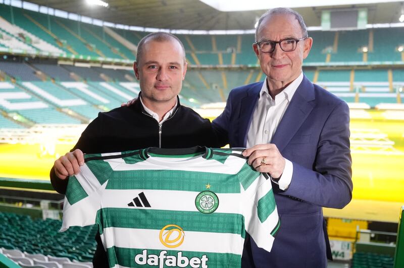 Celtic interim assistant manager Shaun Maloney (left) and interim manager Martin O'Neill. Photograph: Andrew Milligan/PA Wire