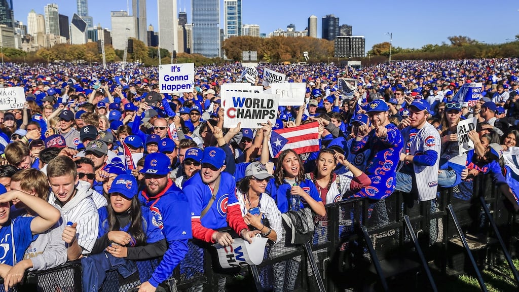 Hundreds of thousands of fans crowd into Grant Park to attend a rally for the World Series Champion Chicago Cubs in Chicago, Illinois. The National League Chicago Cubs defeated the American League Champion Cleveland Indians four games to three in the best of seven game series to claim the title for the first time in 108 years. Photo: EPA