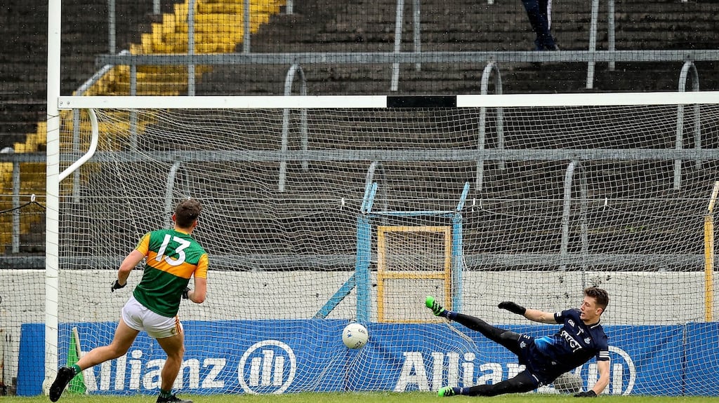 Kerry’s David Clifford scores a late penalty in their Allianz Football League draw with Dublin. Photo: Ryan Byrne/Inpho