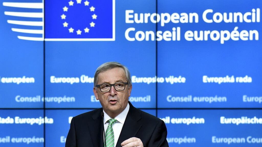 European Commission president Jean-Claude Juncker addresses the Brexit during a news conference after the second day of a European Union leaders’ summit. Photograph: Eric Vidal/Reuters