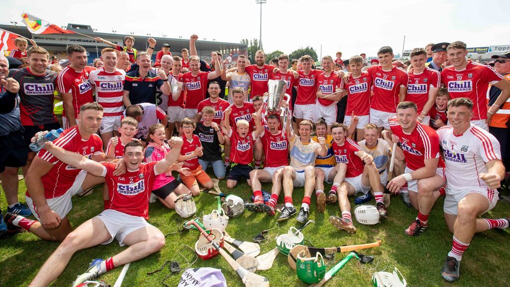 Cork celebrate their 2018 Munster SFC victory. Photograph: Morgan Treacy/Inpho