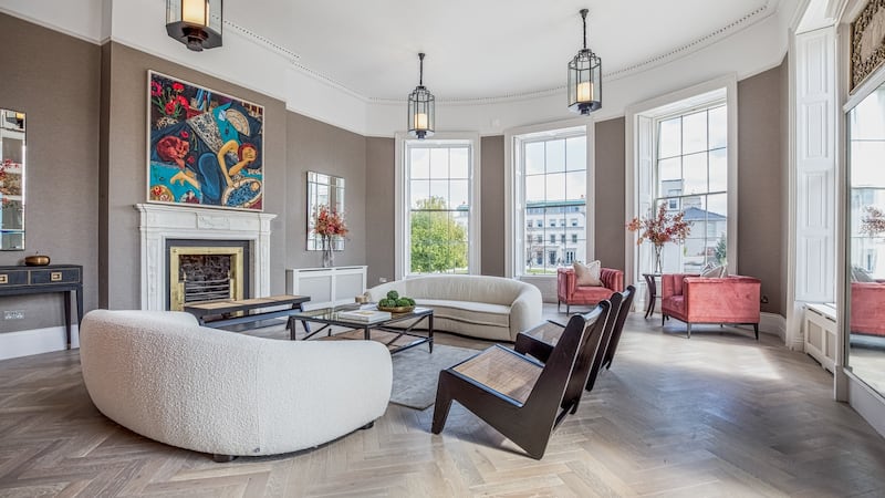 The living room, formerly a ballroom