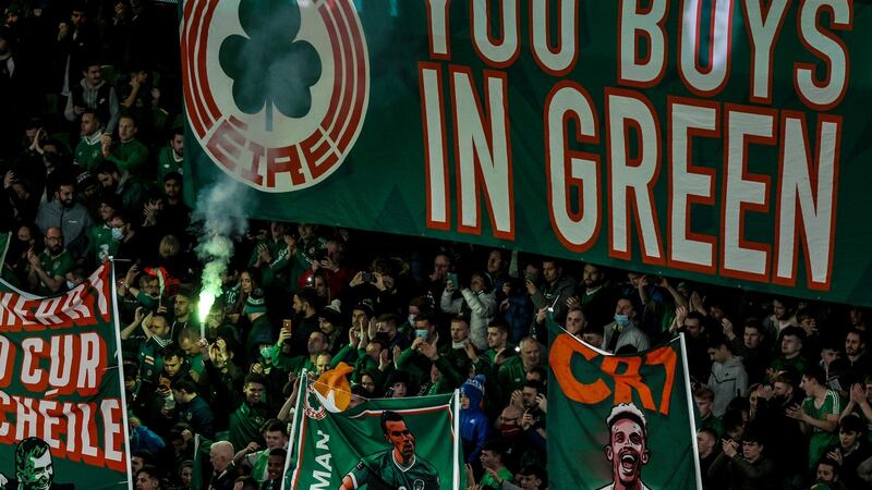 Ireland fans with flares in the crowd. Photo: Ben Brady/Inpho