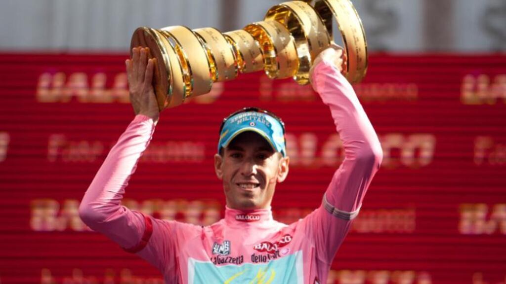 Vincenzo Nibali of Astana celebrates winning the 2013 Giro d’Italia in Brescia, Italy. Photograph: Scott Mitchell/teamsky.com via Getty Images