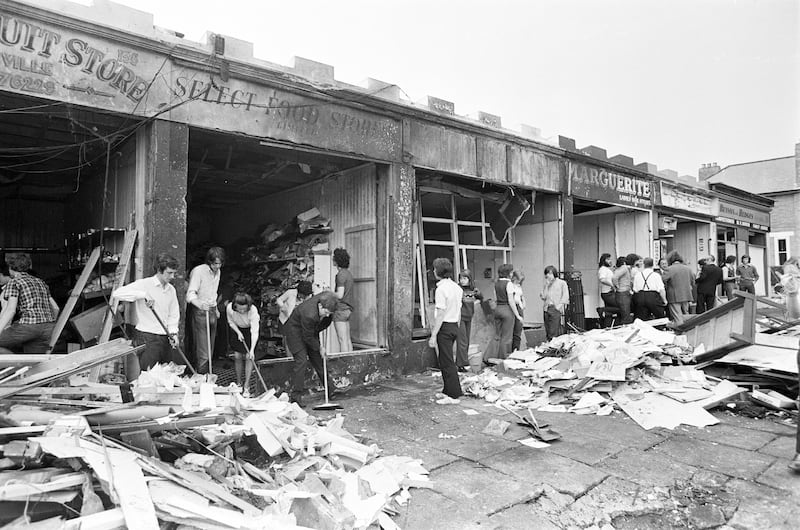 Twenty-two bombs exploded in the space of eighty minutes, killing nine people (including two British soldiers) and injuring 130 others at Cavehill Road Shopping Centre, Belfast on July 21st, 1972. Photograph: Mirrorpix via Getty Images
