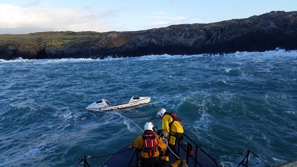 Castletownbere RNLI recovers ‘Happy Socks’ 500 metres from shore in Dunmanus Bay on the Mizen Peninsula on Tuesday evening before towing it safely to Castletownbere Harbour. Photograph: RNLI