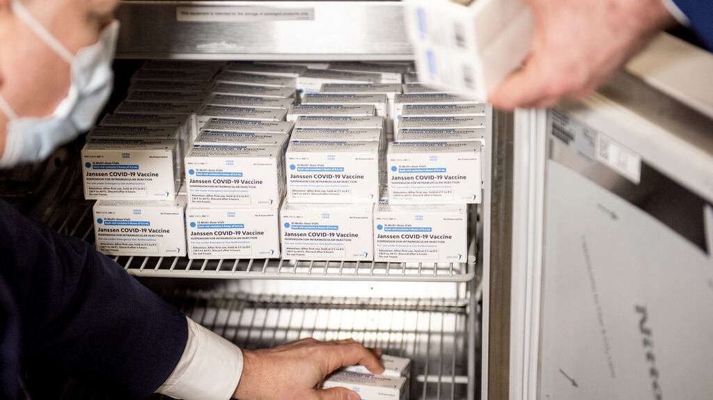 A shipment of the Johnson & Johnson Covid-19 vaccine arrives at Northwell Health South Shore University Hospital in Bay Shore, New York, US. Photograph: Johnny Milano/Bloomberg