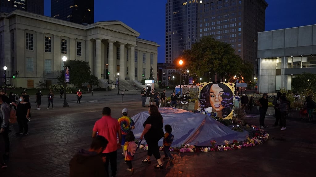 A memorial to Breonna Taylor, who was killed when police served a search warrant in March in Louisville, Kentucky. Photograph: Chang W. Lee/The New York Times