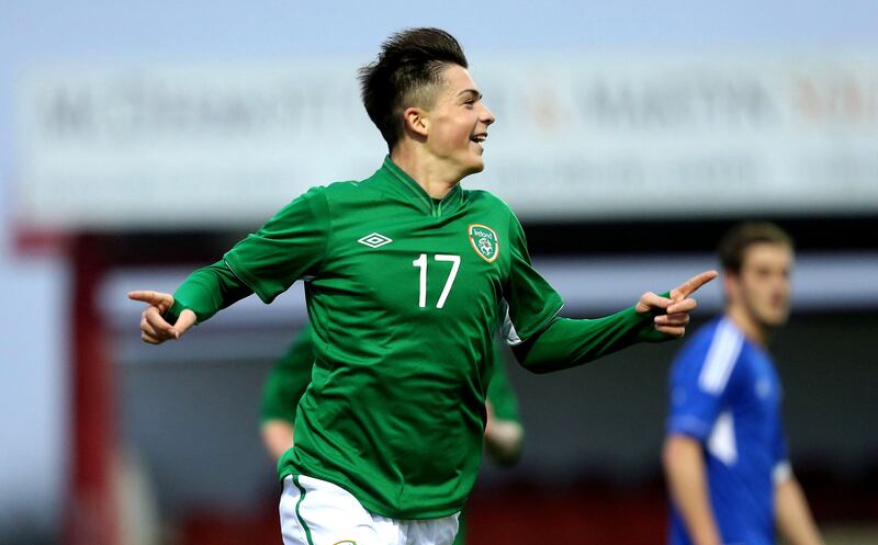 Jack Grealish celebrates scoring Ireland's third goal against Faroe Islands in a Uefa under-21 qualifying match in 2013. Photograph: James Crombie/Inpho