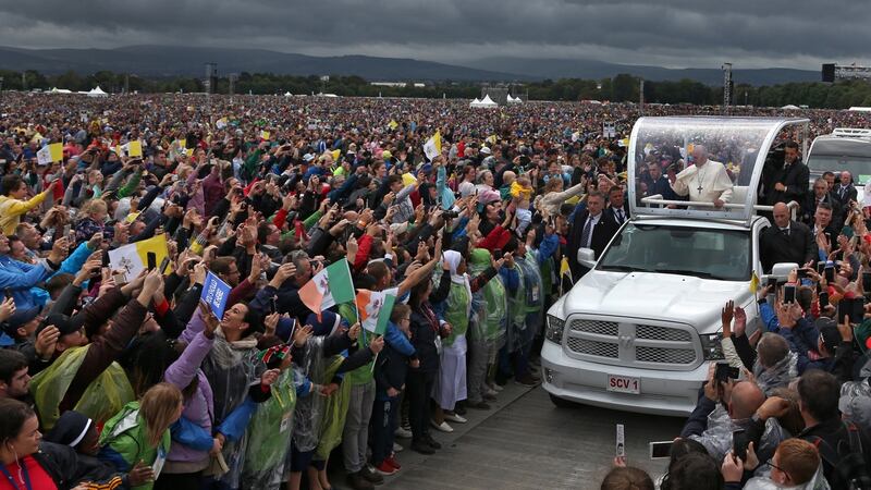 Pope Francis arrives at the Phoenix Park in Dublin for a papal Mass. Photograph: Colin Keegan/Collins.