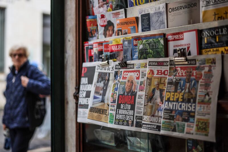 Newspapers in Lisbon on November 8th carry news of prime minister António Costa's decision to resign. Photograph: Patrícia de Melo Moreira/AFP via Getty Images