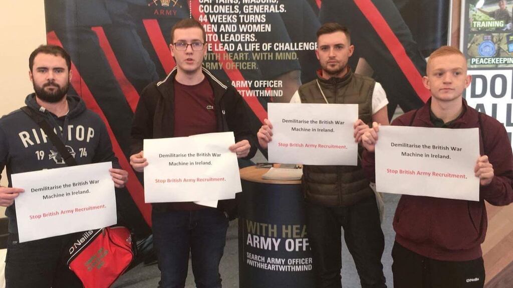 Sinn Féin protesters at Queen’s University Belfast on Tuesday. Photograph: Tam Donlon