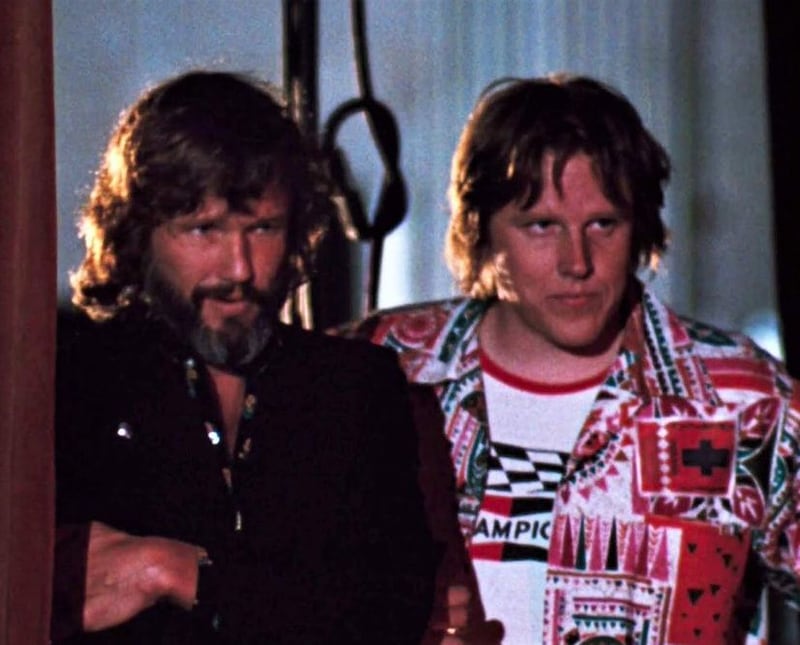 Gary Busey with Kris Kristofferson in the 1976 film version of a A Star Is Born