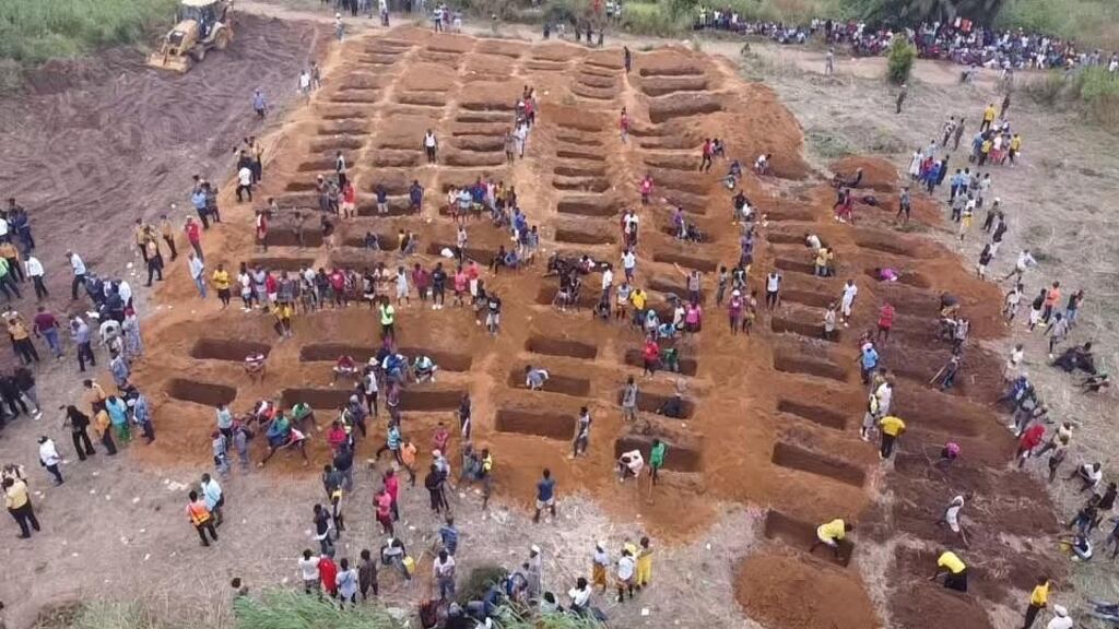 The site of the mass burial on Monday in Sierra Leone of victims of Saturday’s oil tanker explosion. Photograph: Sierra Leone/NDMA