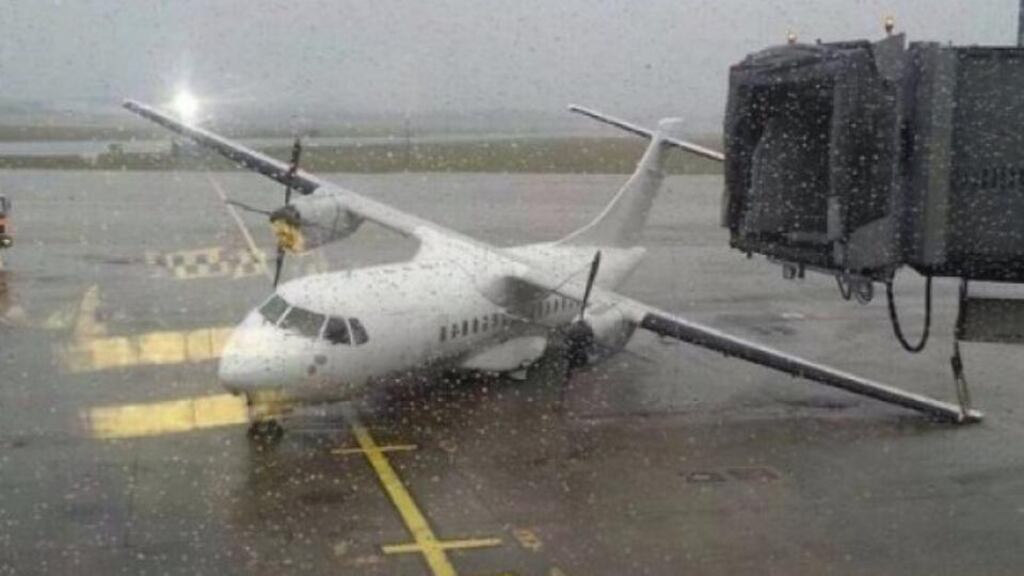 Blown over plane at Shannon Airport today. Photograph: Comeragh