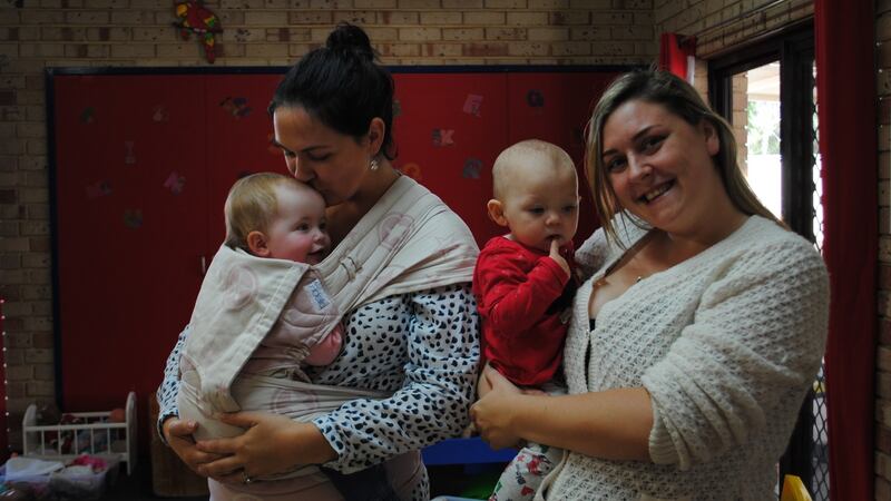 Geraldine Potts with daughter Erin (13 months), and Nicola Daly with daughter Ariana (12 months).