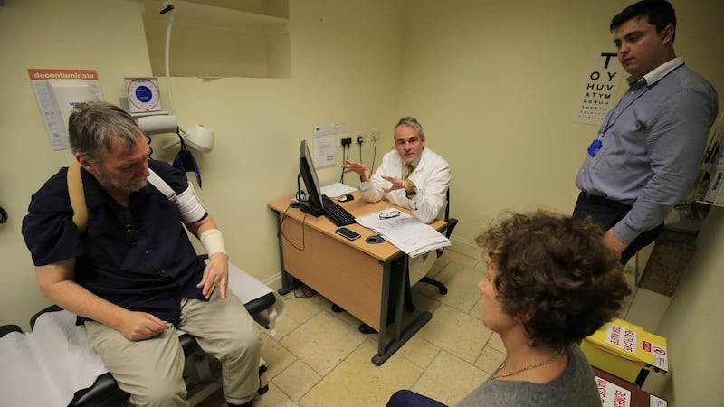 Pictured during consultation were, from left: Michael O’Hara, from Dublin (patient); Prof Tim Lynch; Dr Tudor Munteanu and Mrs Ann O’Hara. Photograph Nick Bradshaw