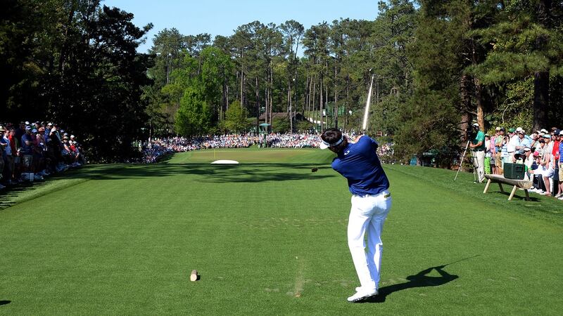Eventual winner Bubba Watson tees off on the sixth hole during the third round of the 2014 Masters. Photograph: Jim Watson/AFP via Getty Images