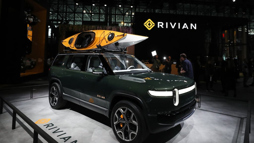 The Rivian RT1 is on display during the New York International Auto Show. Photograph: Atilgan Ozdil/ Anadolu Agency/ Getty