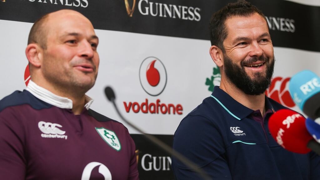 Ireland captain Rory Best and fefence coach Andy Farrell. Photograph: Tommy Dickson/Inpho