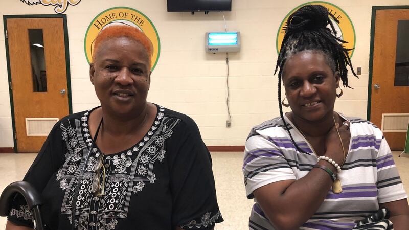 Stephanie Jefferson and Tyunga Ruffin attend the Remote Area Medical Clinic at Greensville County High School. Photograph: Suzanne Lynch
