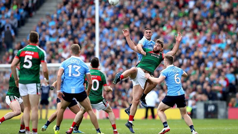 Mayo’s Aidan O’Shea and James McCarthy of Dublin during the All-Ireland final. Photograph: James Crombie/Inpho
