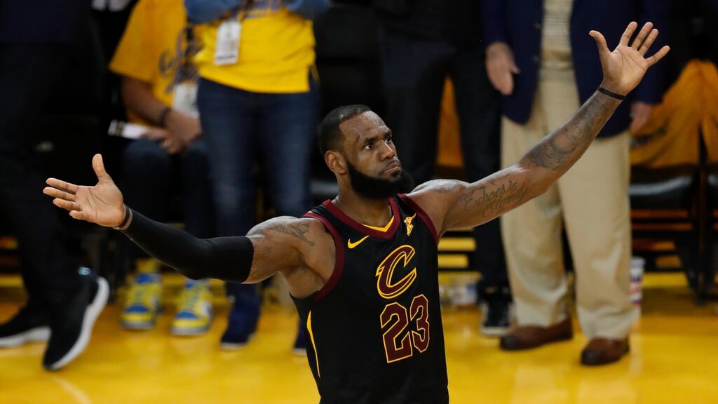LeBron James: scored 51 points in an extraordinary display against the Golden State Warriors but Cleveland still lost in overtime in game one of the NBA Finals at Oracle Arena in Oakland, California. Photograph: Monica Davey/EPA
