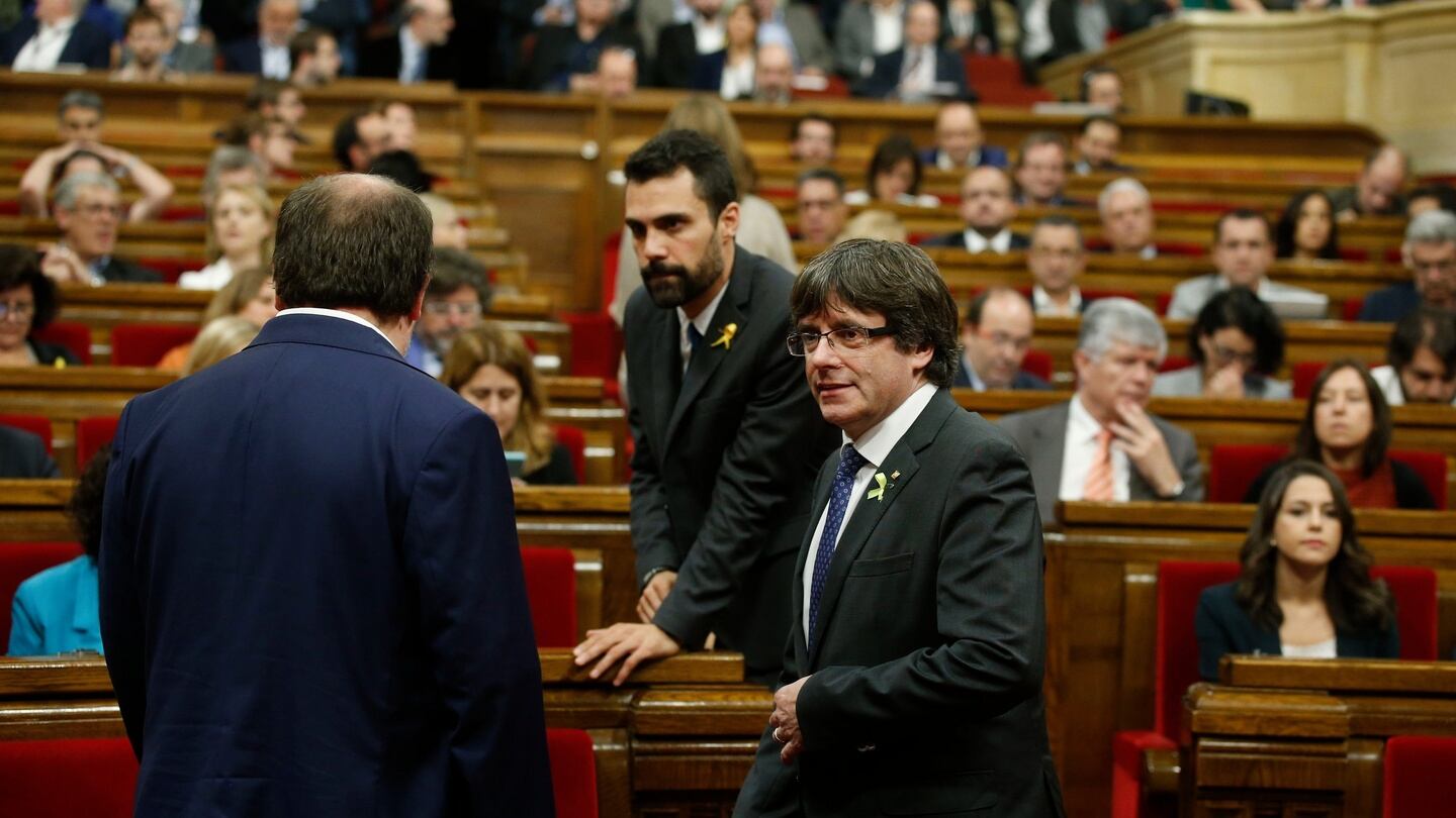 Catalan president Carles Puigdemont, during a session inside the Catalan parliament in Barcelona, Spain. Photograph: Manu Fernandez/ AP Photo