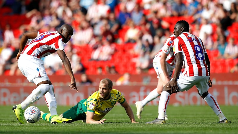 Stoke City held league leaders Norwich to a 2-2 draw on Monday. Photograph: Martin Rickett/PA