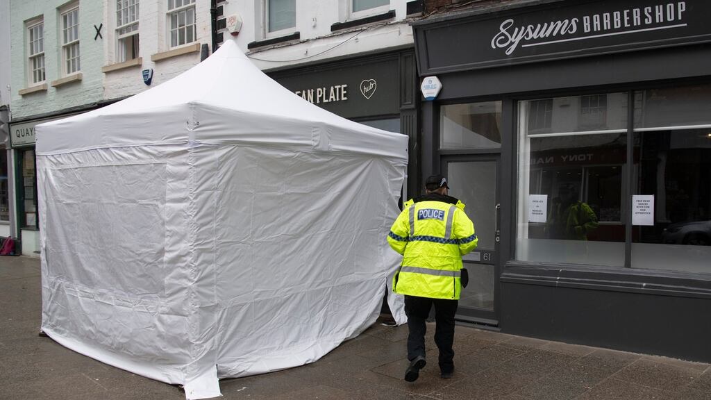 A police tent at the front of the Clean Plate cafe in Gloucester, England. Photograph: Matthew Horwood/Getty Images