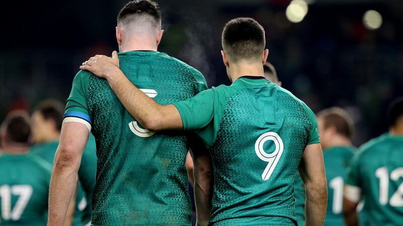 James Ryan and Conor Murray after Ireland’s crushing defeat to England. Photograph: Tom Horan/The Irish Times