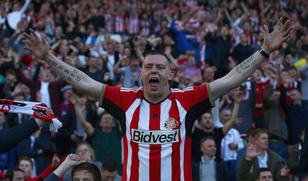 A Sunderland fan during a Premier League match between Sunderland and Newcastle United at the Stadium of Light, Sunderland, on April 5th, 2015. Photograph: Matthew Lewis/Getty Images