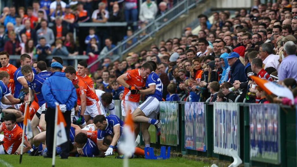 The brawl ahead of the Ulster SFC game between Armagh and Cavan has led to one-match suspensions for five players involved, three from Armagh and two from Cavan. Both counties have also been fined €5,000. Photograph: William Cherry/Inpho/Presseye
