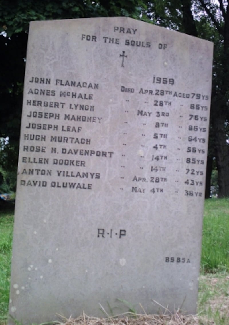 The paupers’ grave headstone at Killingbeck Cemetery, remembering David Oluwale and many Irish too.