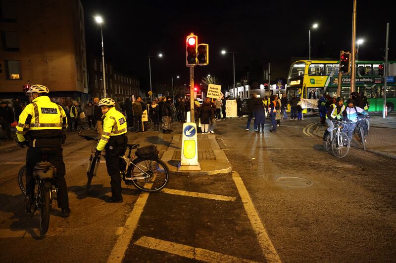 East Wall protesters against asylum seekers being housed at the former ESB office, December 2022. Photograph: Dara Mac Dónaill