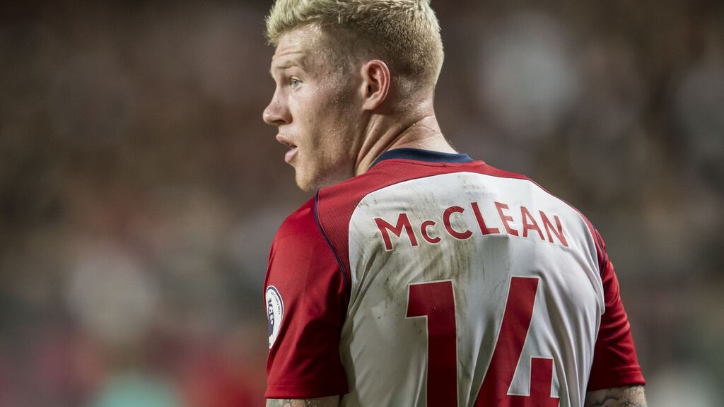 West Bromwich Albion’s James McClean during the Premier League Asia Trophy match between against Crystal Palace at Hong Kong Stadium. Photograph: Getty Images