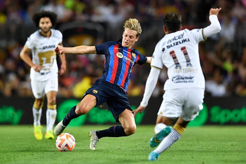 Frenkie De Jong: was told to leave or accept a 50 per cent reduction on a salary that, with amortisation, will cost Barcelona over €30 million next year. He is already owed €18 million. Photograph: Pau Barrena/AFP/via Getty Images