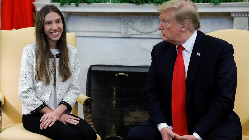 US president Donald Trump meeting Fabiana Rosales, wife of Venezuelan opposition leader Juan Guaidó at the White House in Washington. Photograph: Carlos Barria/Reuters