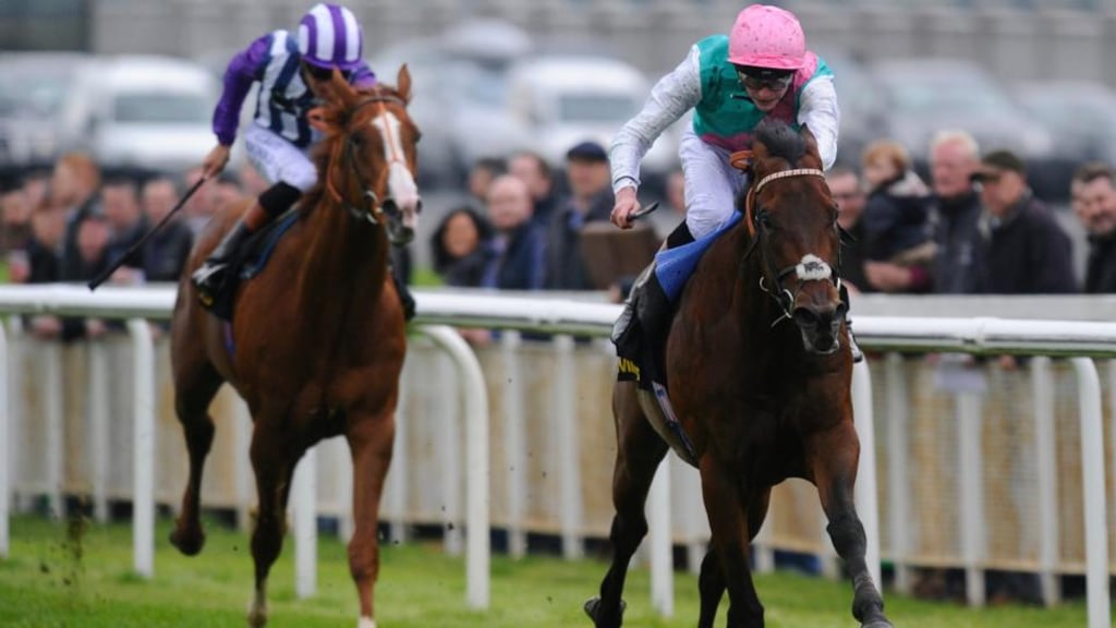 James Doyle riding Kingman wins The Tattersalls Irish 2,000 Guineas at the Curragh. Photograph: Alan Crowhurst/Getty Images