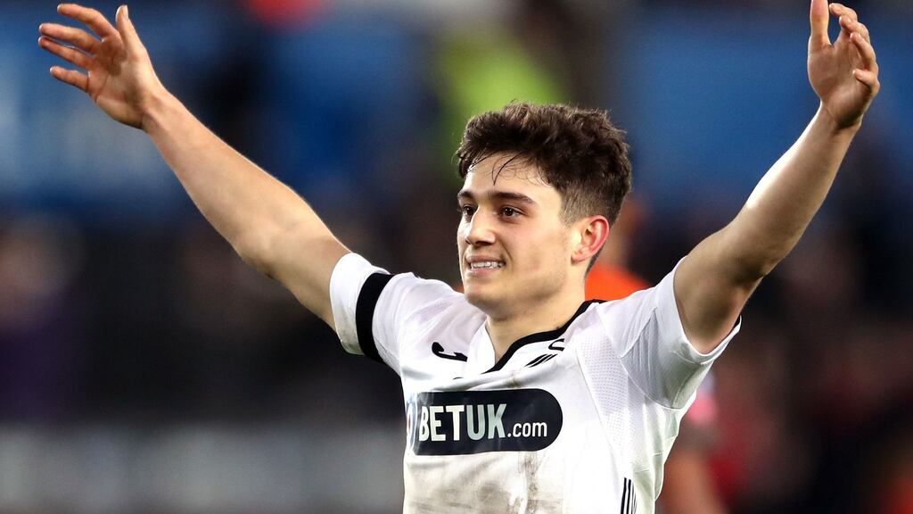 Wales international Daniel James is expected to complete his move from Swansea to Manchester United today. Photo: Nick Potts/PA Wire